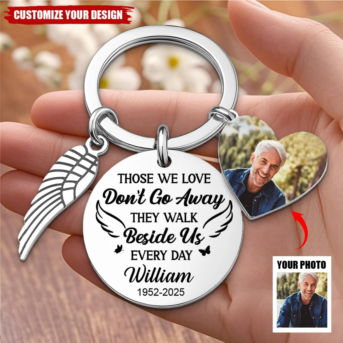 Those We Love Don't Go Away - Custom Photo Keychain - Personalized Memorial Sympathy Gifts