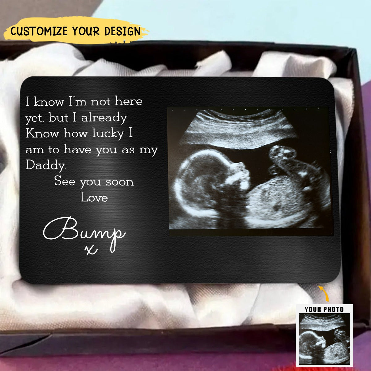 Daddy Baby Scan Love Bump - Personalized Photo Aluminum Wallet Card