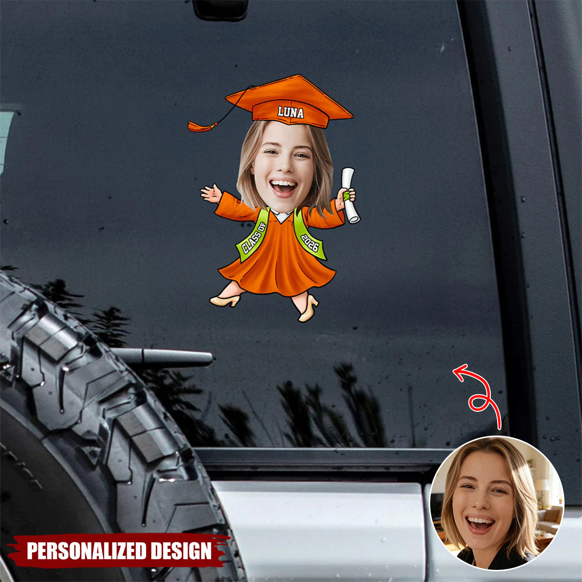 Custom Funny Face Class of 2026 Graduation Car Window Decal Sticker