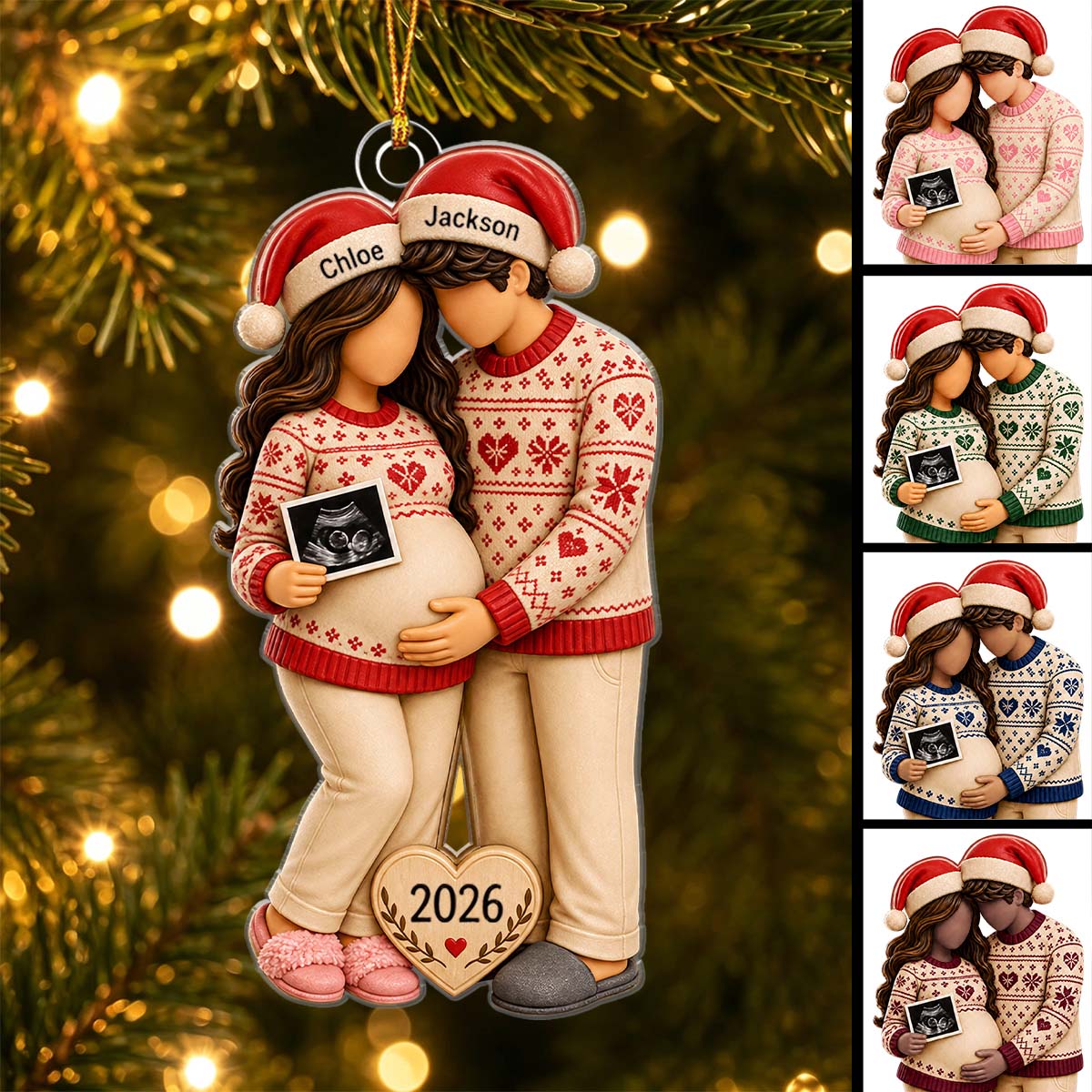 Personalized Pregnancy Christmas Ornament, Expecting Parents Baby Announcement