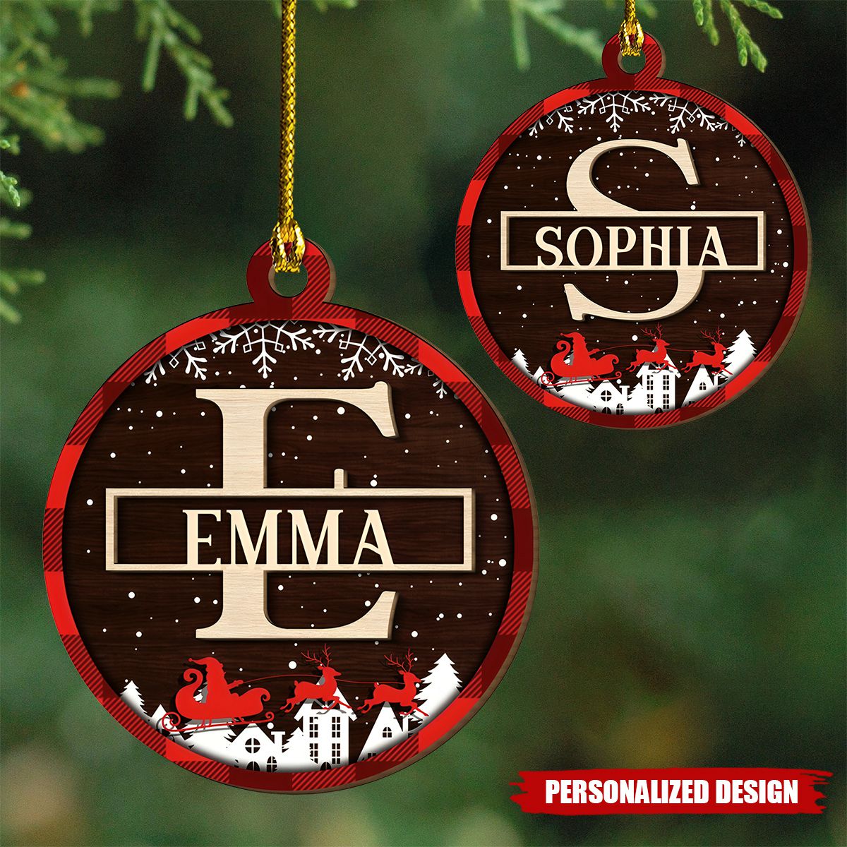 Personalized Name Customized Christmas Gift-Wooden Double-Layer Initial Ornament