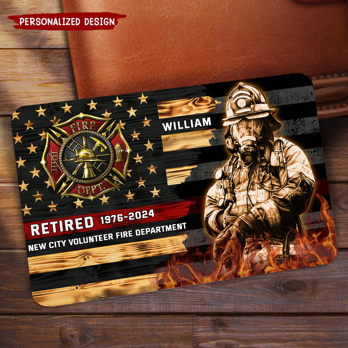 Half Thin Red Line Bunker Gear - Personalized Firefighter Aluminum Wallet Card