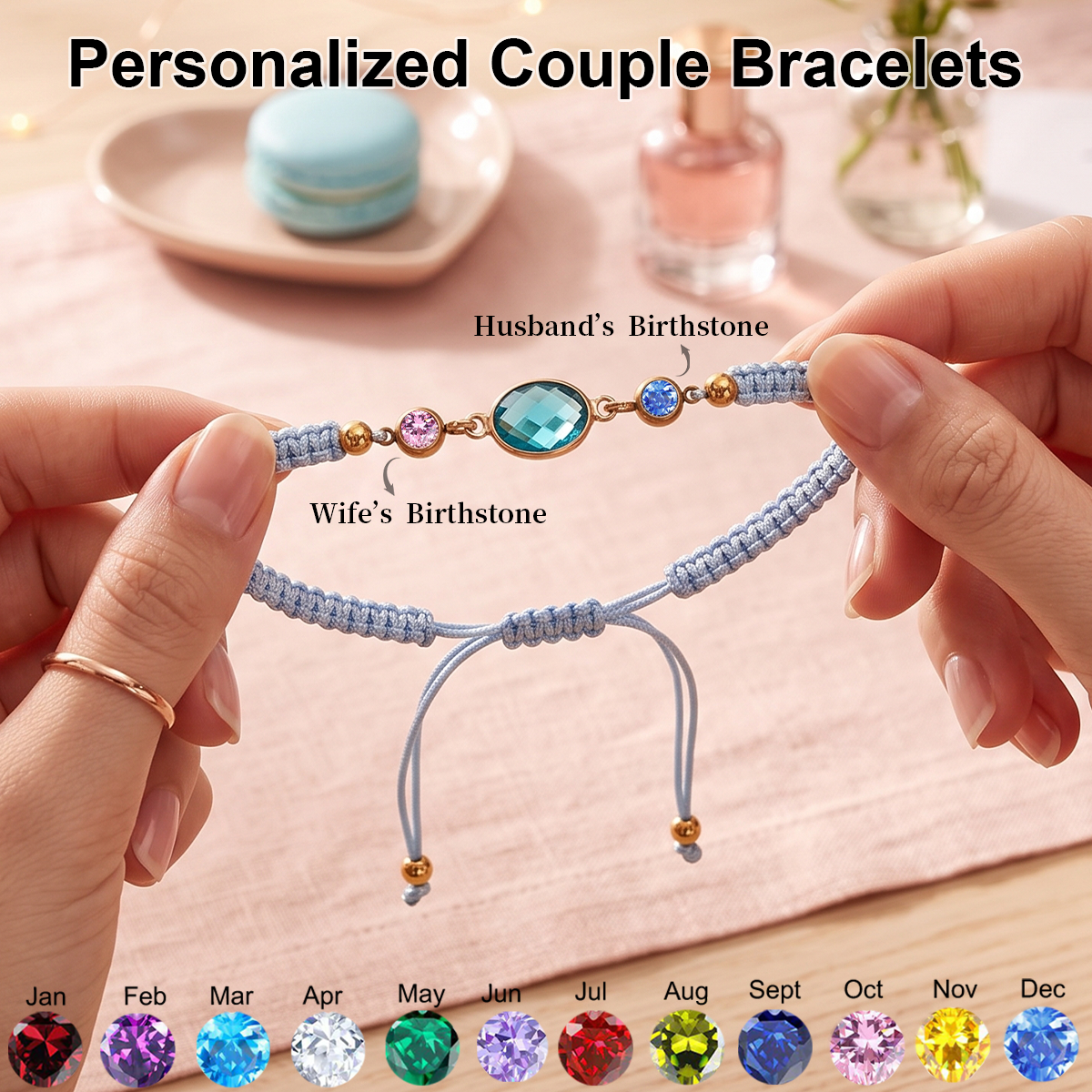 Together Forever - Personalized Adjustable Rope Birthstone Bracelet