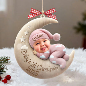 Custom Baby First Christmas Acrylic Ornament, Moon Sleeping Design