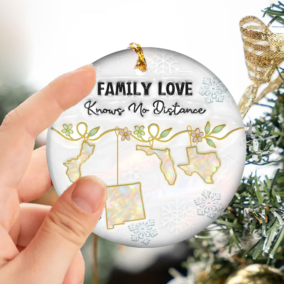 Family Love Knows No Distance - Personalized Ceramic Ornament