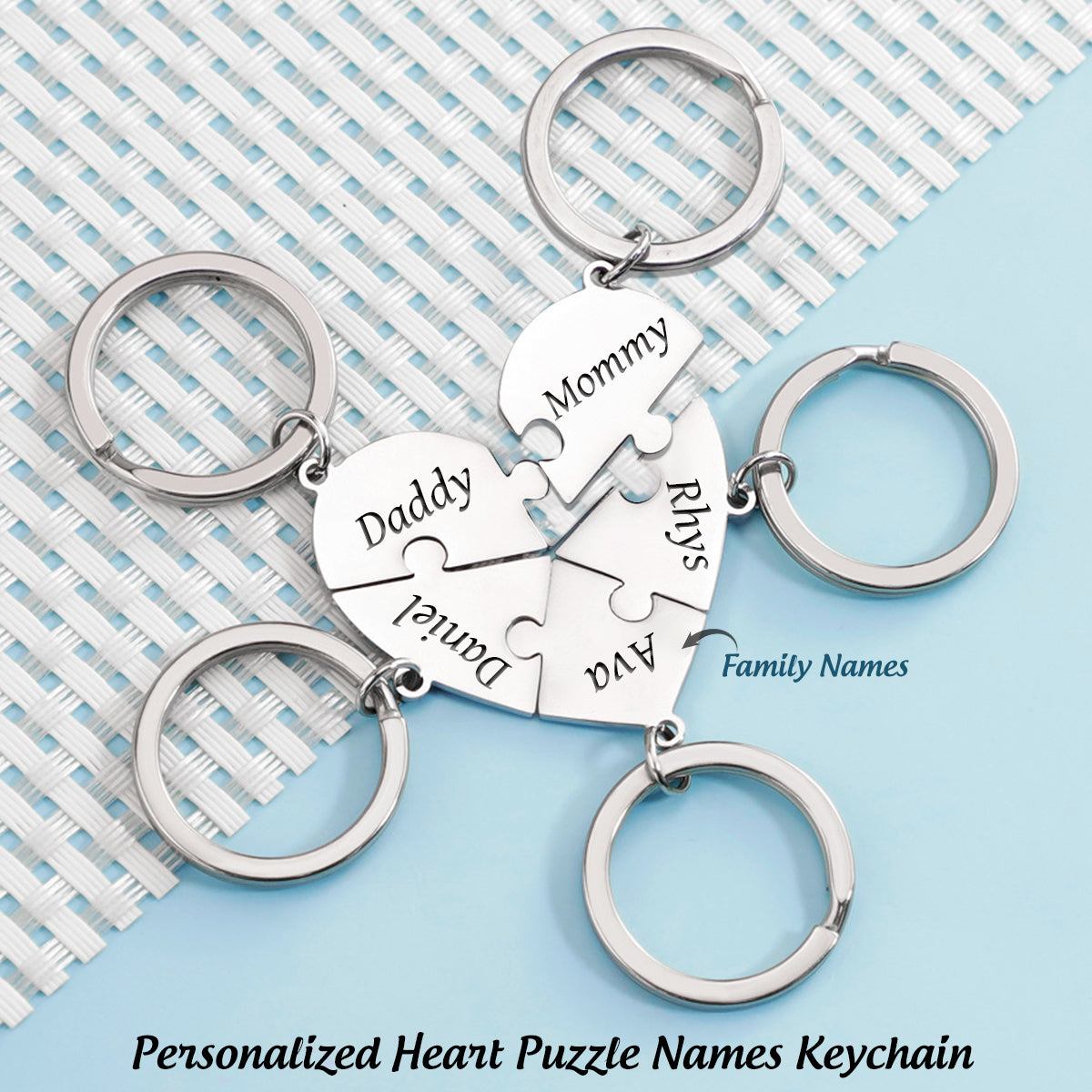 Personalized Heart Puzzle Names Keychain-Gift For Friend Or Family