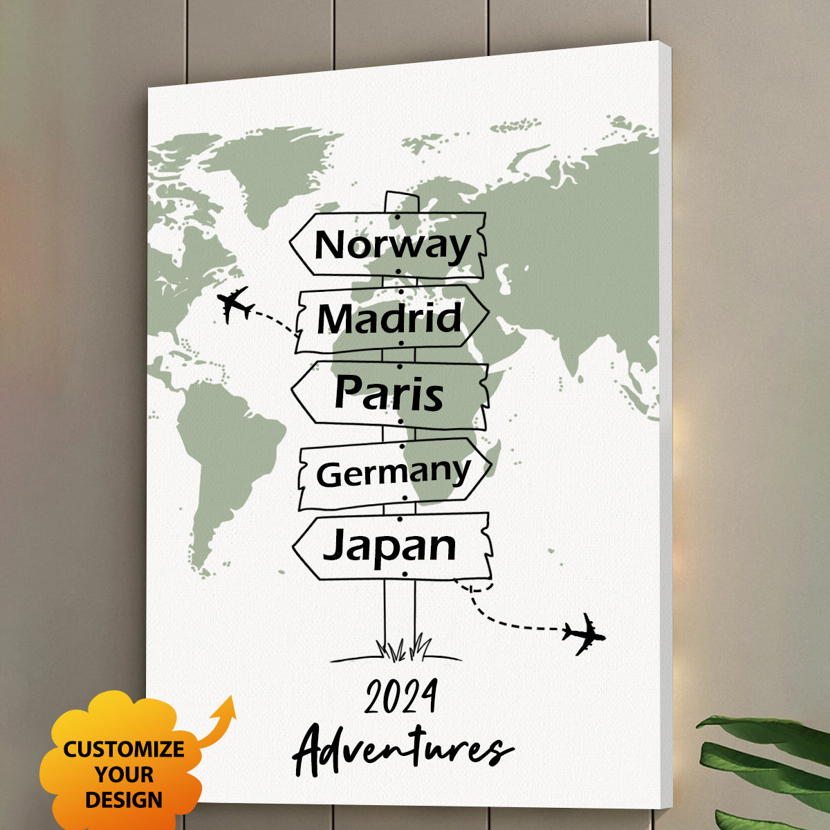 Personalized Travel Adventure Canvas, Custom Traveling Destination Canvas