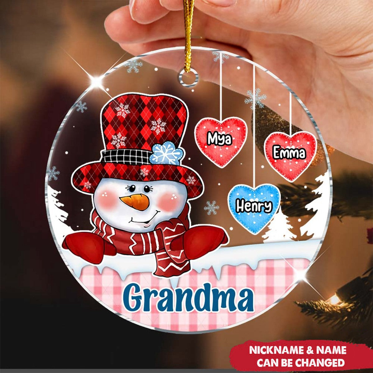 Personalized Grandma Snowman Acrylic Circle Ornament