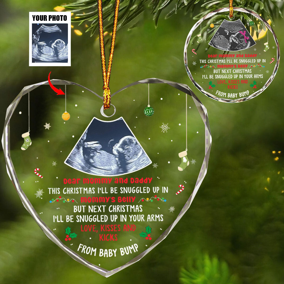 Snuggle Up In Mommy's Belly - Custom Ultrasound Christmas Ornament