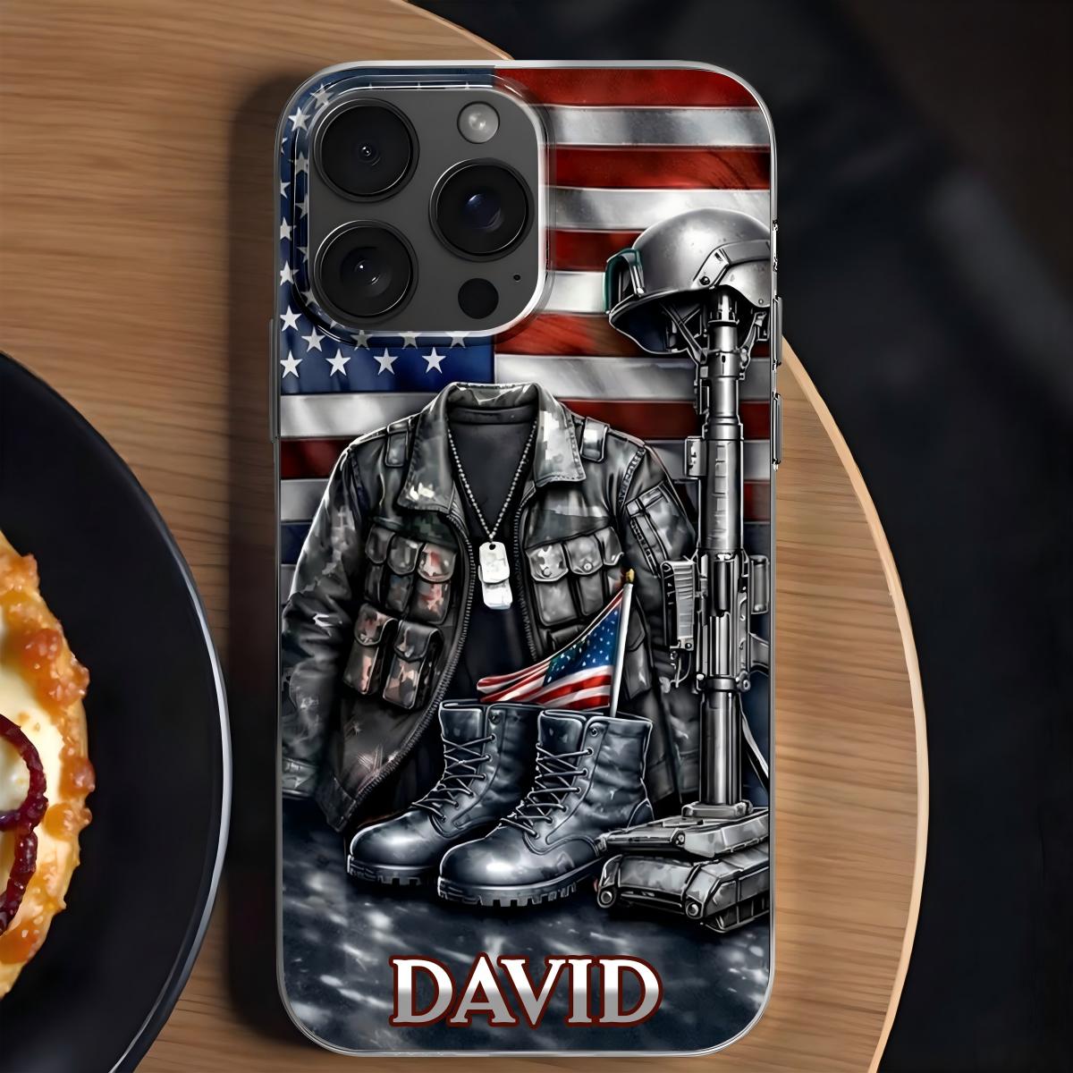 Patriotic Military Gear And Flag Custom Phone Case, Gift For Veterans And Army