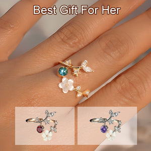 Birth Flower Ring, Mother Of Pearl Sakura Rings, Adjustable Delicate Personalized Birthstone Gift