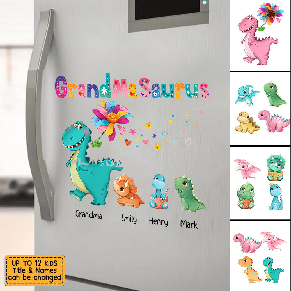 Personalized Grandmasaurus Colorful Flower Sticker