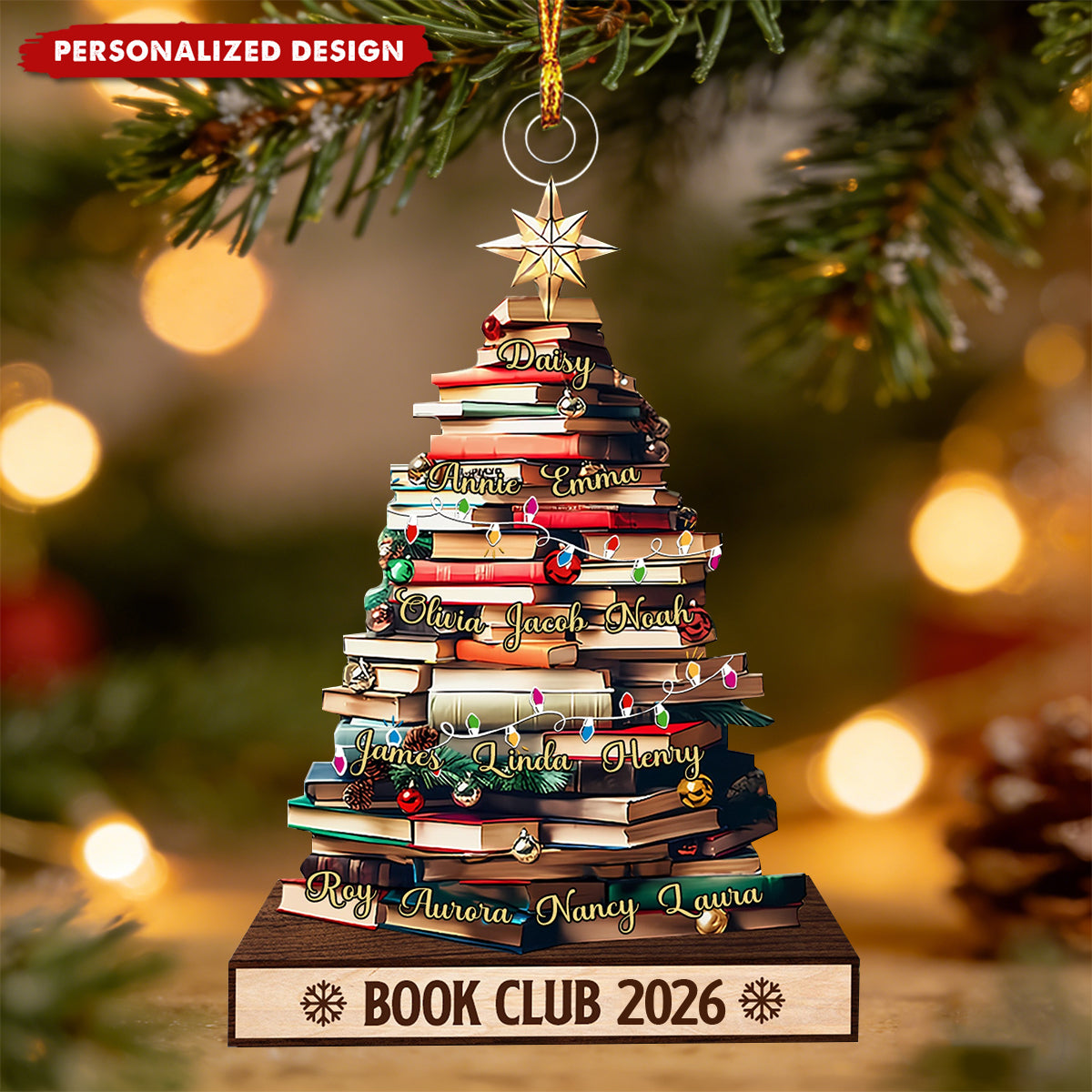 Christmas Tree Book Club Custom Names - Personalized Acrylic Ornament