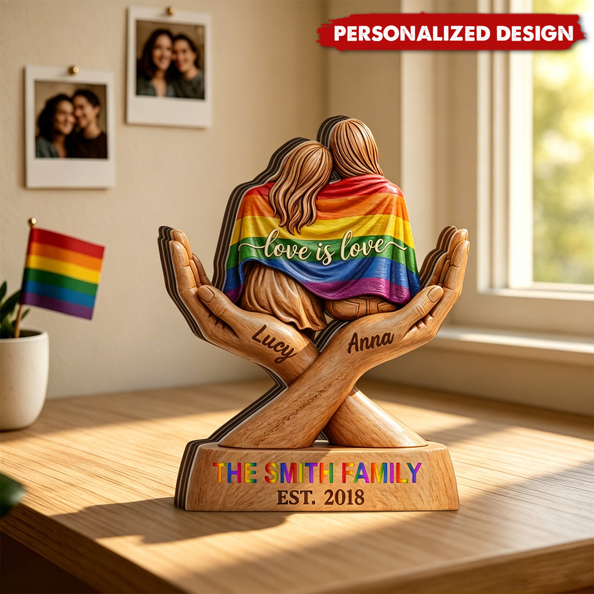 Personalized Love Is Love Wood Plaque, Custom Pride Couple Family Decor