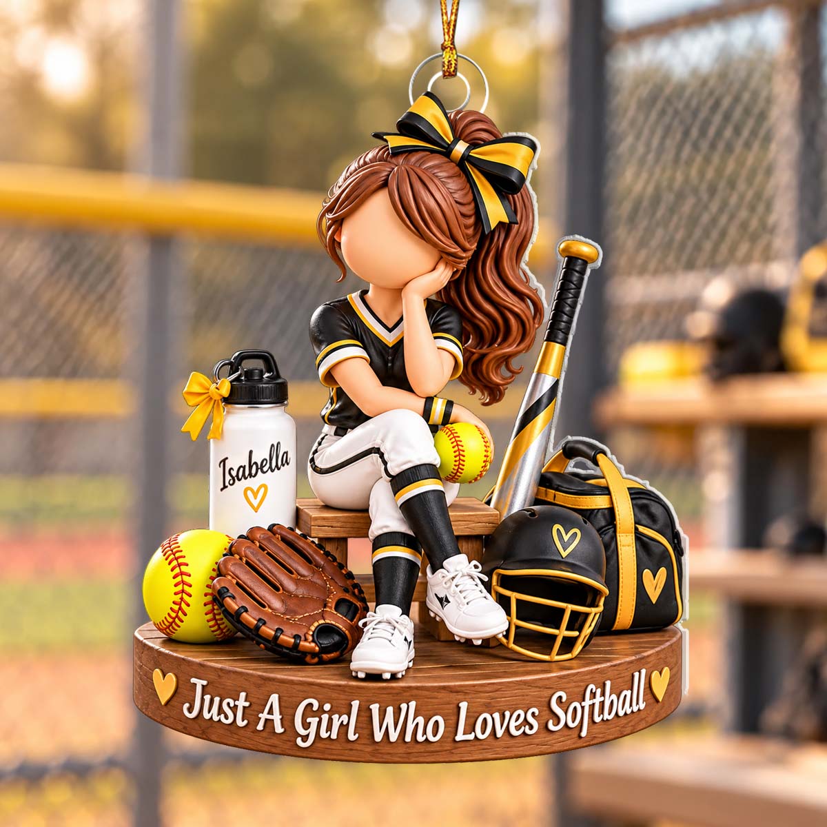 Personalized  Softball Girl Ornament, Custom Name Softball Player Christmas Gift