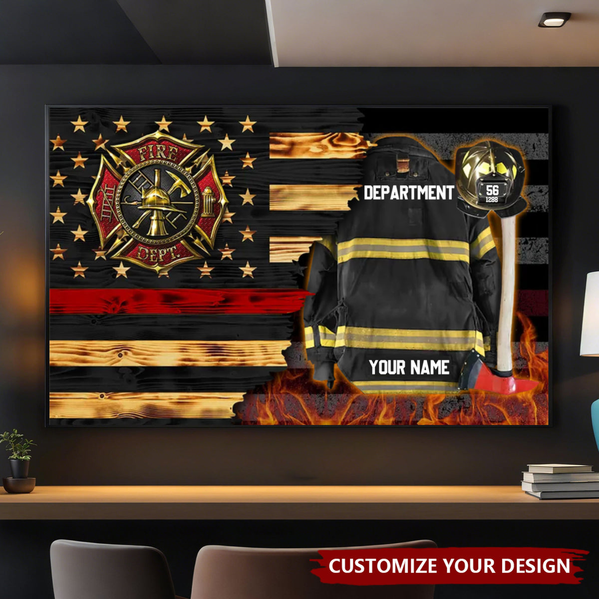 Personalized Firefighter Armor Clothes And Helmet Canvas Proud Firefighter Canvas