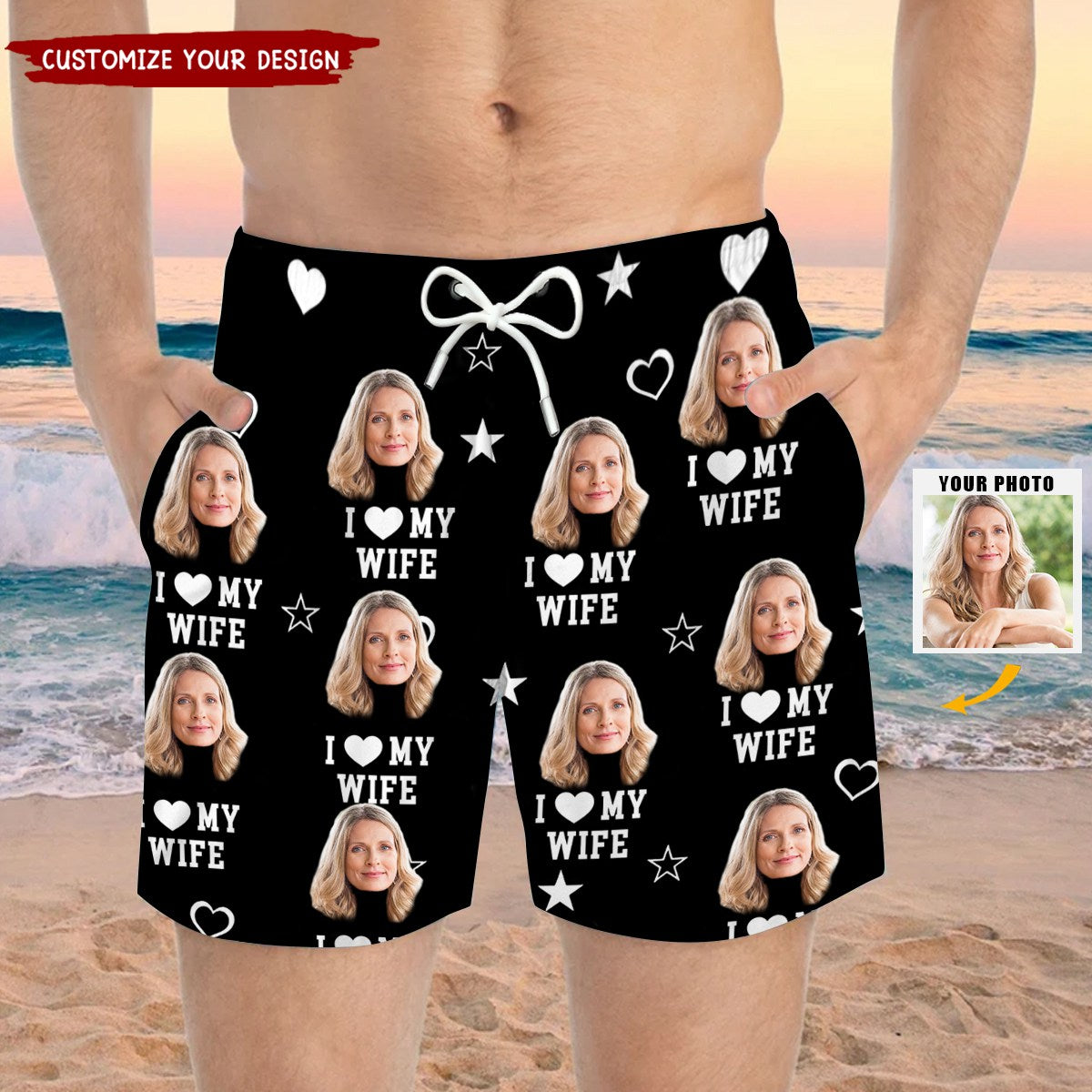 I Love My Wife - Funny Personalized Tropical Hawaiian Aloha Men Beach Shorts