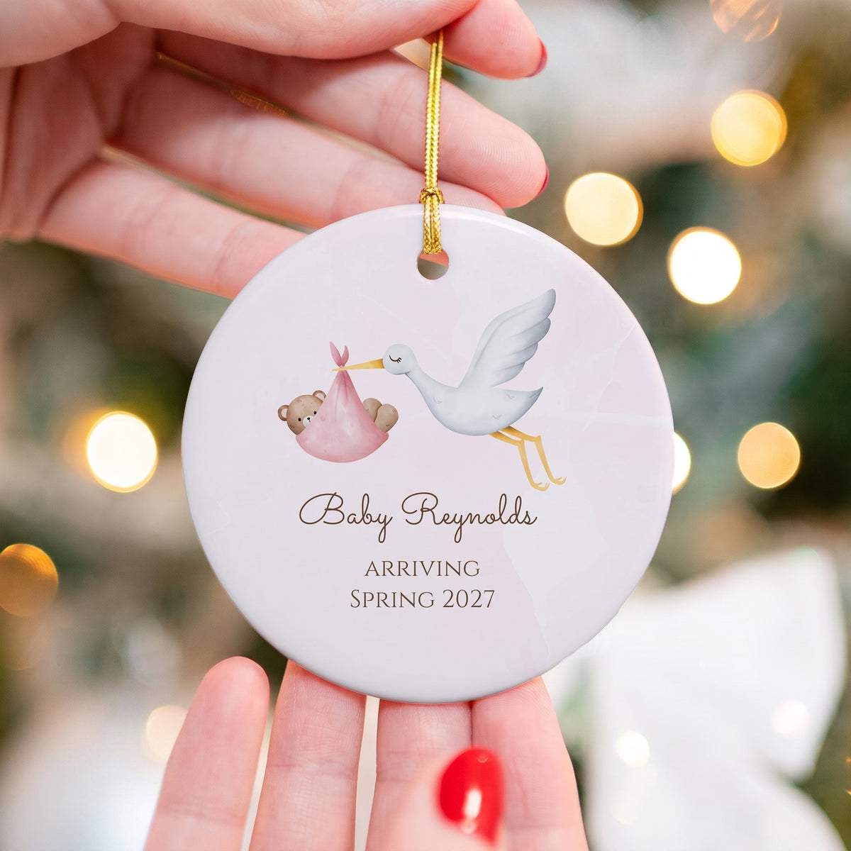 Personalized Stork Baby Announcement Ceramic Ornament