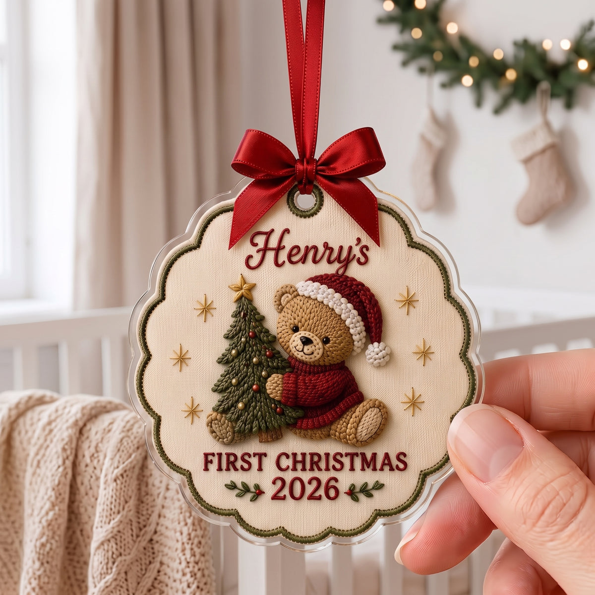 Personalized Baby’s First Christmas Bow-Knot Ornament