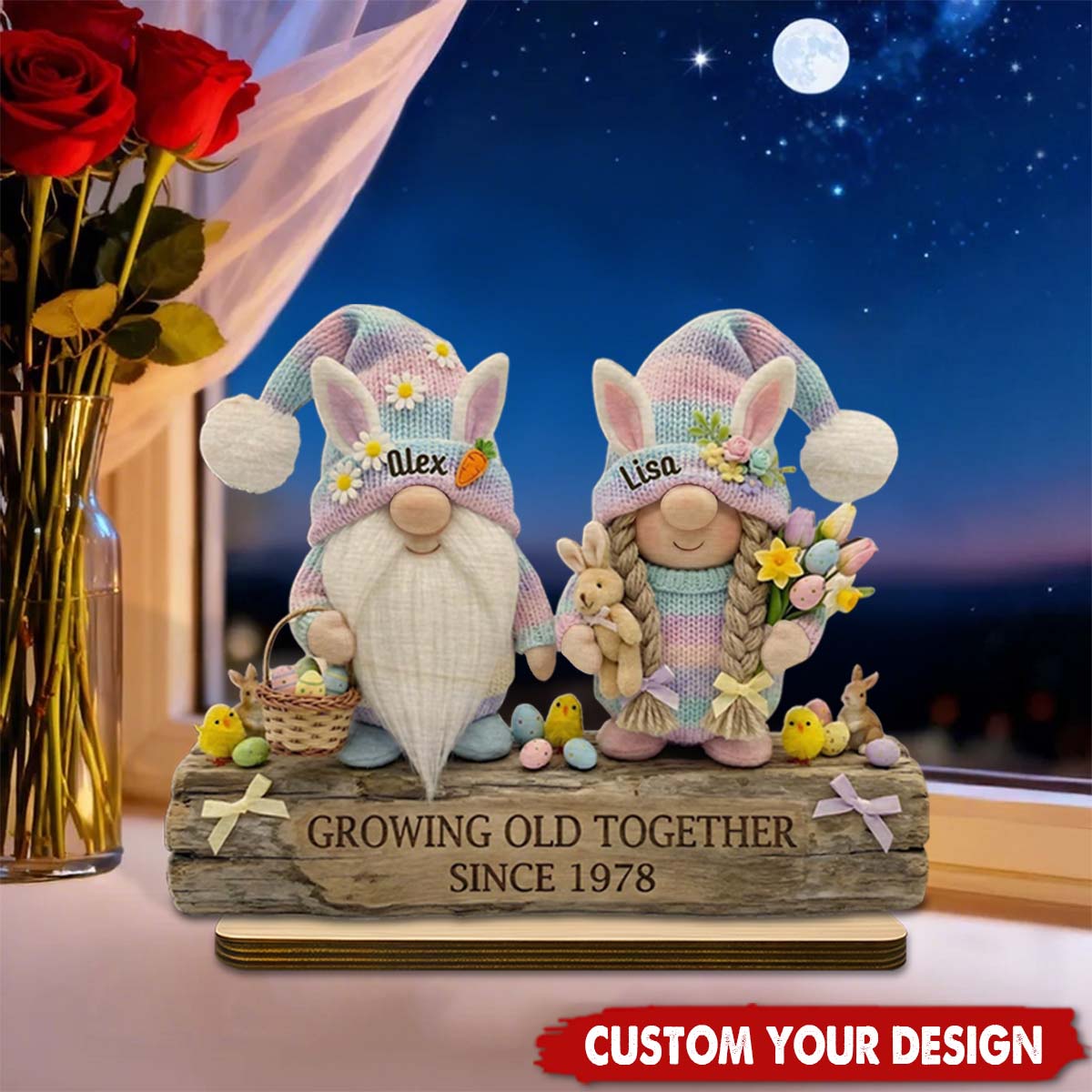 Personalized Couple Wooden Plaque, Easter Spring Shelf Decor