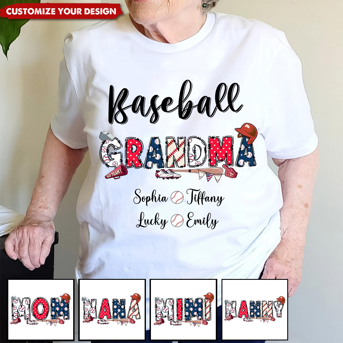 Sports Baseball Grandma - Personalized T-Shirt, Custom Kid's Name