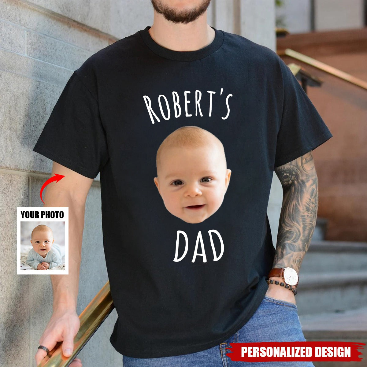 Custom Photo Baby Face Kid Face This Dad Belongs To - Personalized T Shirt