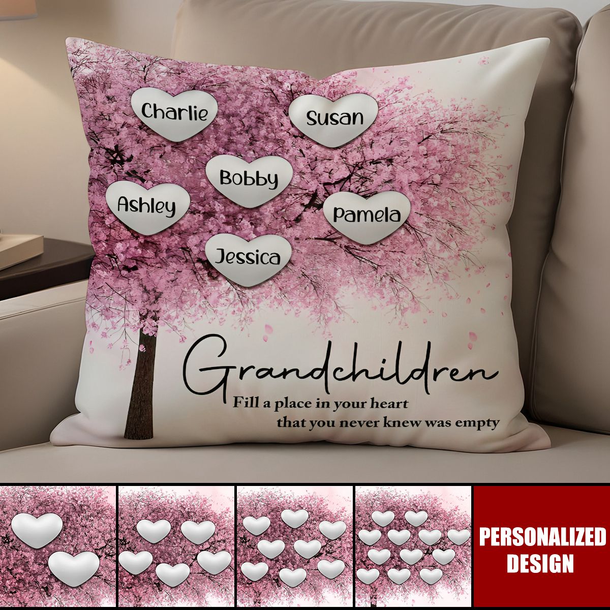 Cherry Blossom Heart Gift For Grandma-Personalized Pillow