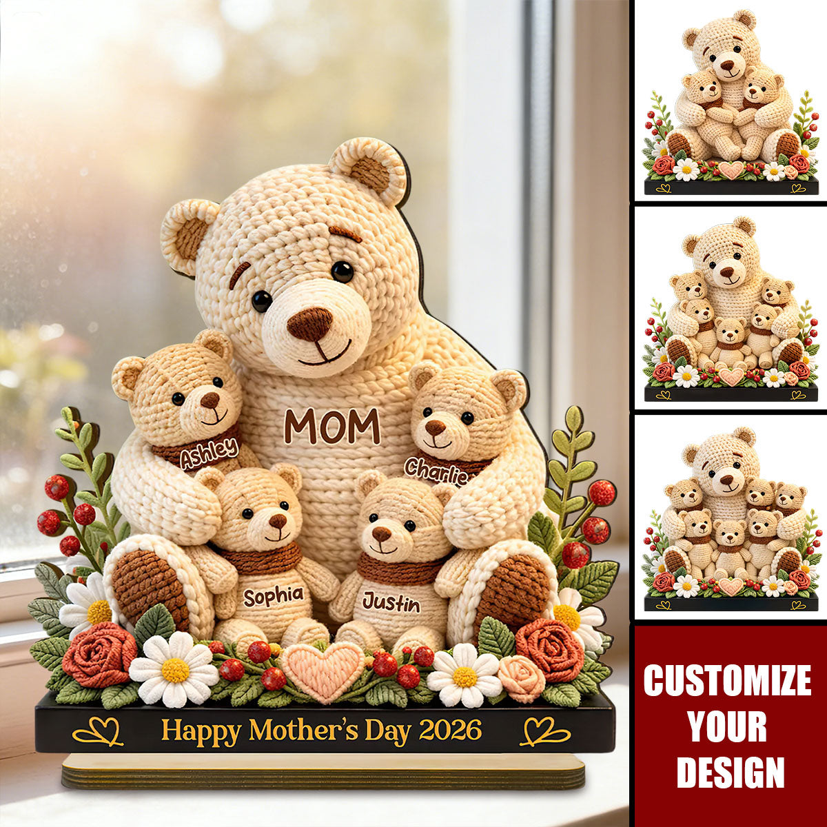 Mama Bear's Warm Hug - Personalized Wooden Plaque - Heartfelt Gift For Mom