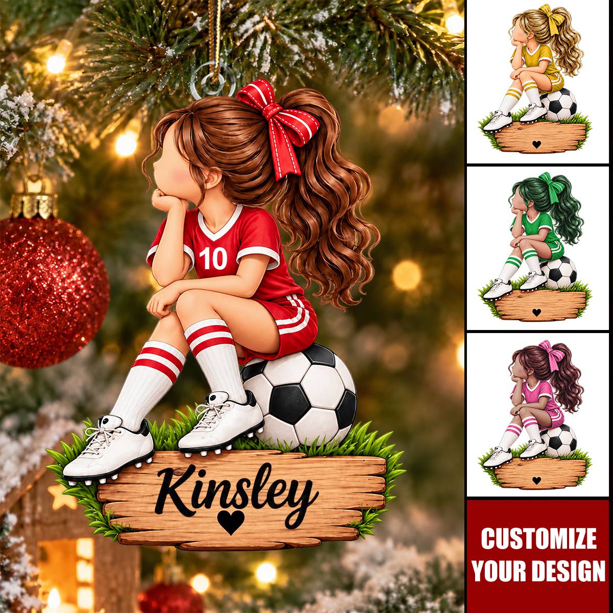 Personalized Soccer Girl Ornament, Custom Name Soccer Player Gift for Girls