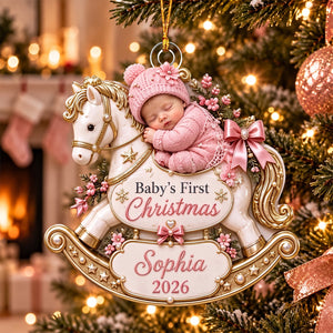Personalized Baby’s First Christmas Ornament, Rocking Horse Keepsake, Newborn Christmas Gift