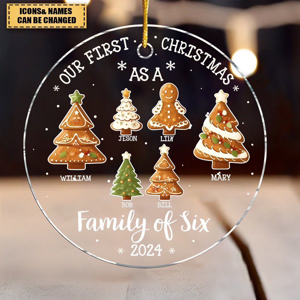 Personalized Family Christmas Tree Cookie Shape Last Name Customized Acrylic Ornaments
