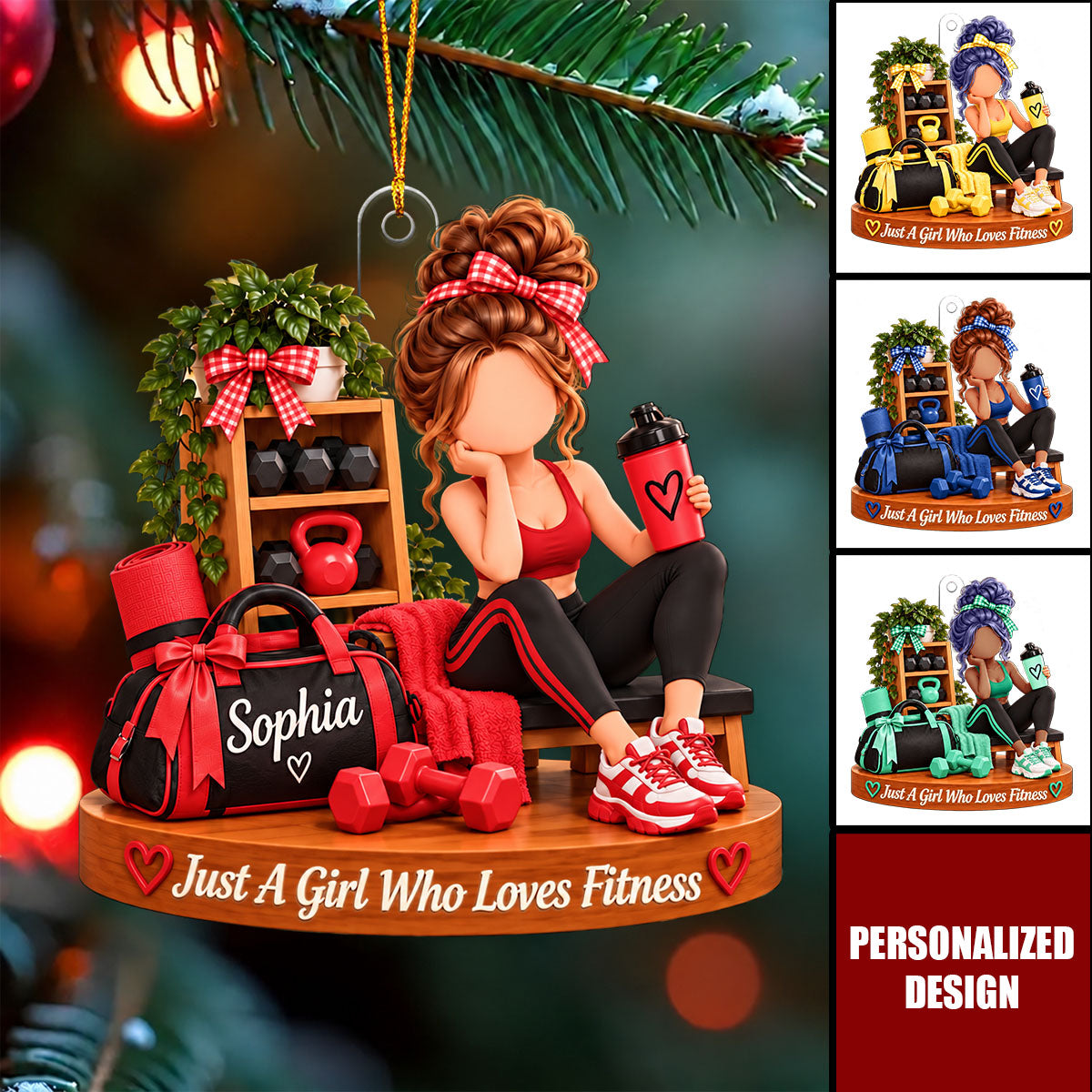 Personalized Fitness Girl Ornament, Custom Fitness Lover Christmas Gift