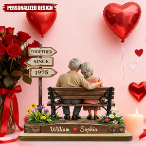 Custom Old Couple Sitting Wood Plaque, Valentine's Day Gift