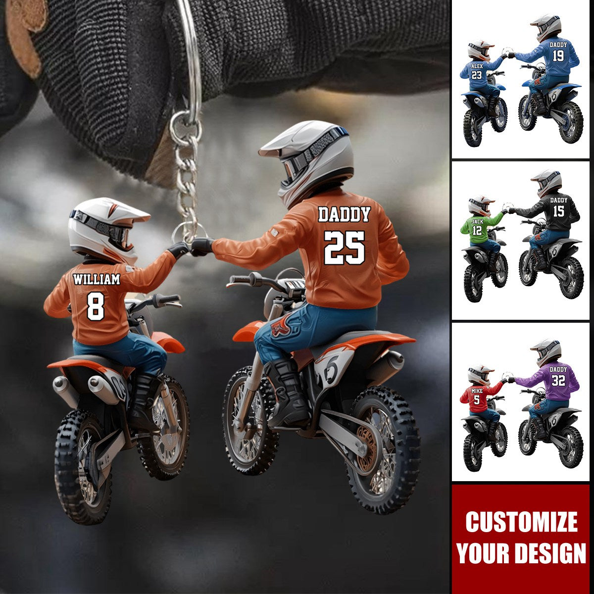 Dirt Bike Dad And Kid - Personalized Dirt Bike Custom Shaped Acrylic Keychain