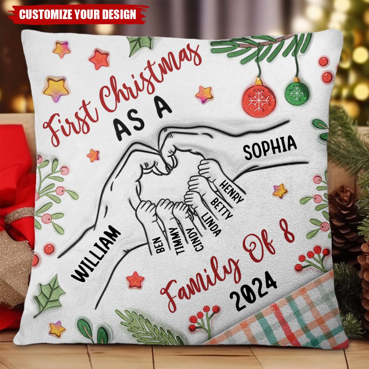 First Christmas As Christmas Family - Personalized Pillowcase