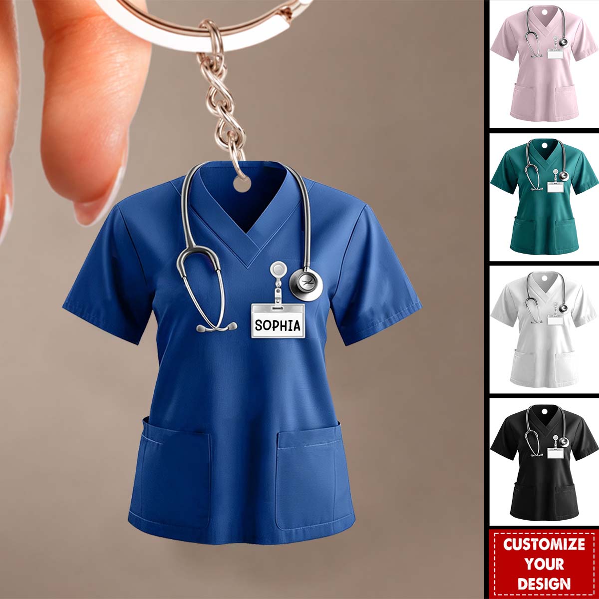 Custom Name Nurse Uniform Acrylic Keychain, Gift For Nurse
