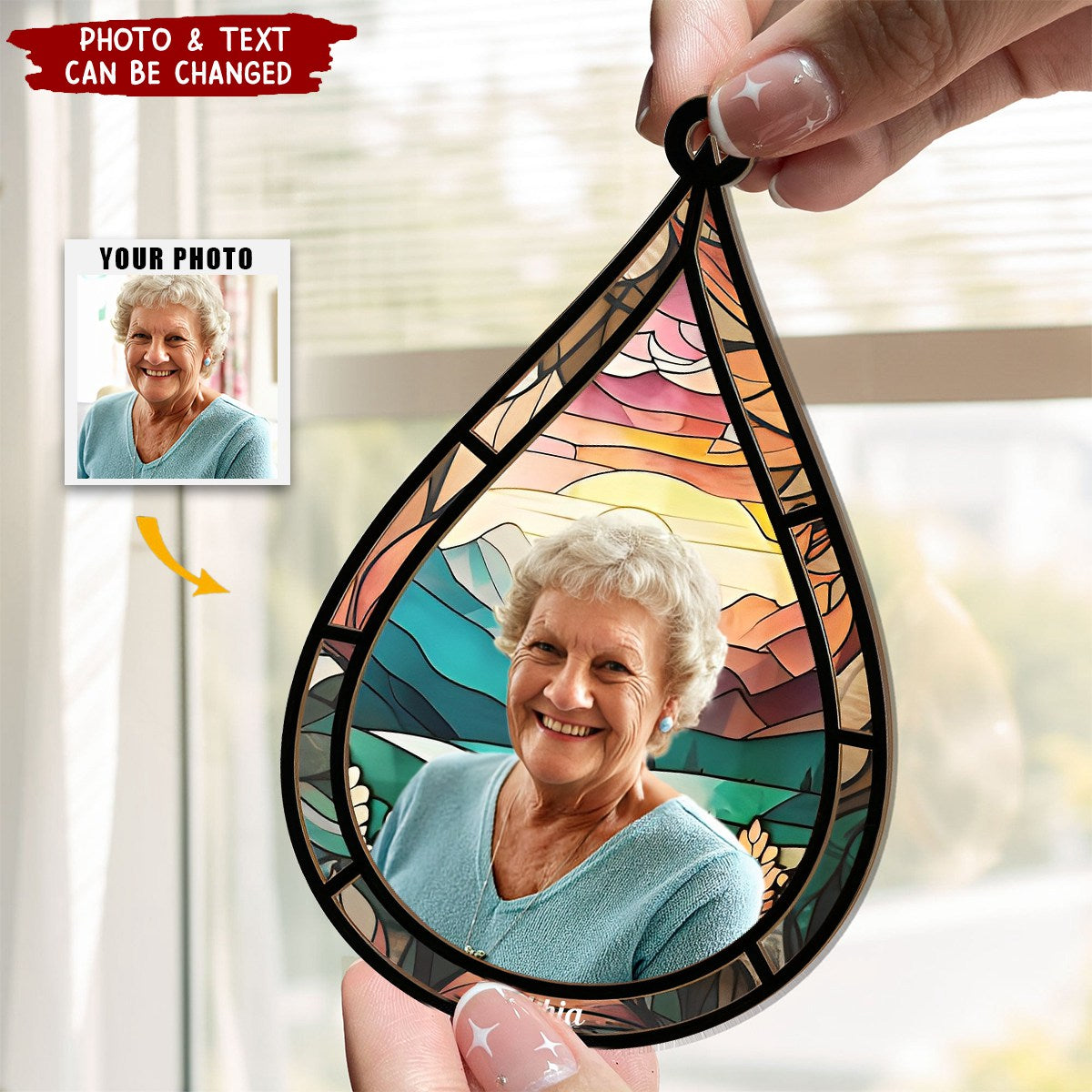 Memorial Family Gift Teardrop - Personalized Window Hanging Suncatcher Photo Ornament