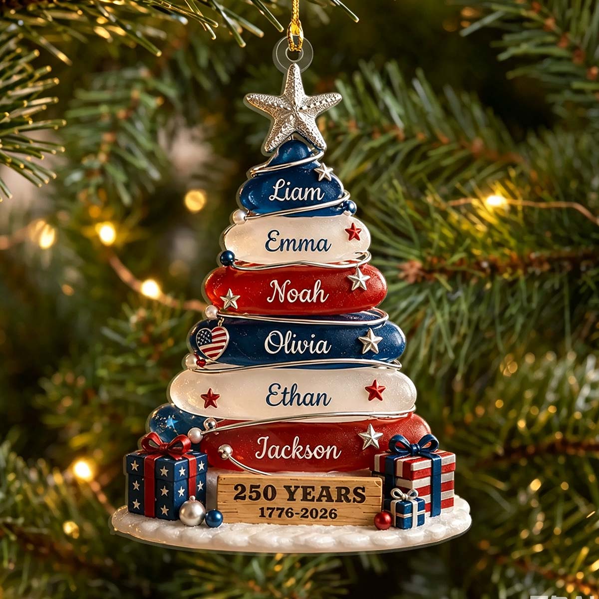Personalized 250th Anniversary Family Christmas Ornament, Custom Patriotic Tree Ornament With Family Names