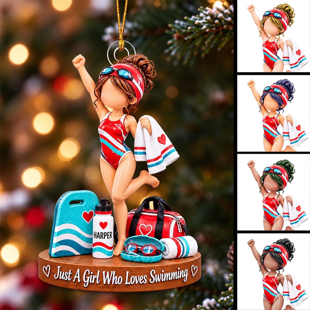 Personalized Swimming Girl Christmas Ornament, Just A Girl Who Loves Swimming