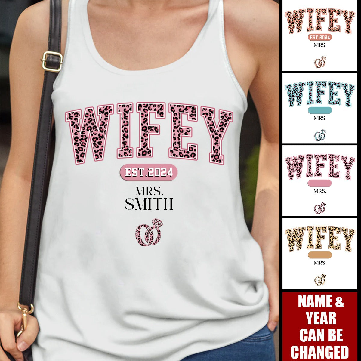 Gift for Her,Personalized Leopard Print Wifey Est Racer Back Tank Top
