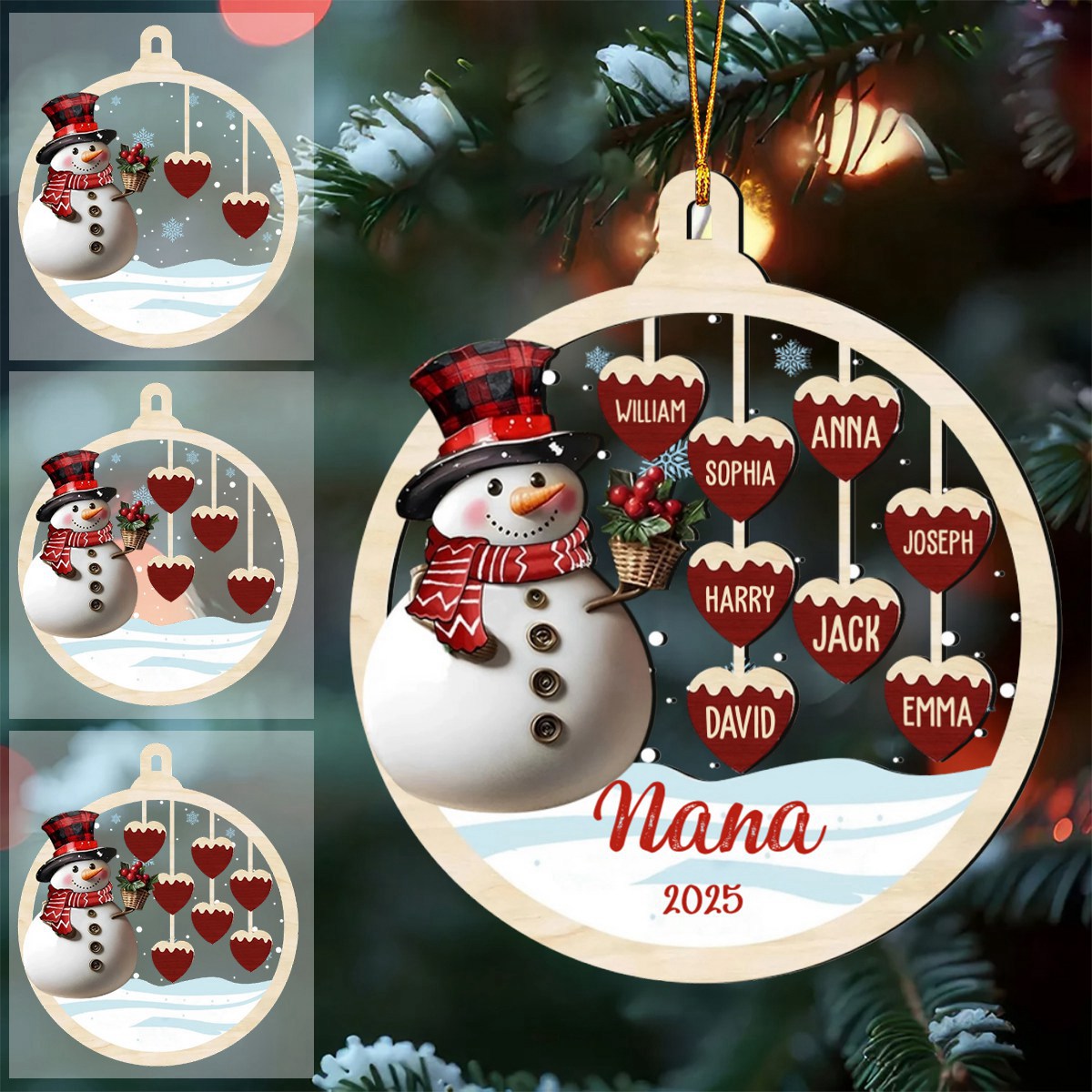 Custom Grandkids Name Snowman Ornament, Christmas Gift For Grandma