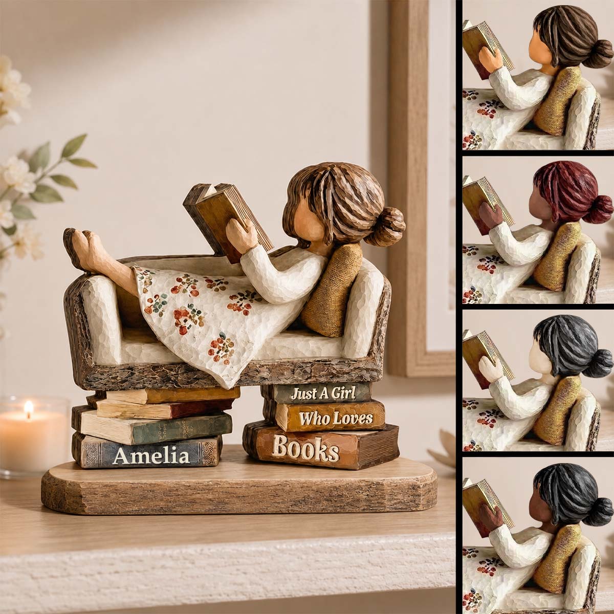 Just A Girl Who Loves Books Wooden Plaque, Reading Girl Bookshelf Decor
