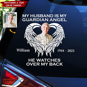 Memorial Upload Photo Heart Wings, My Guardian Angel Personalized Sticker Decal