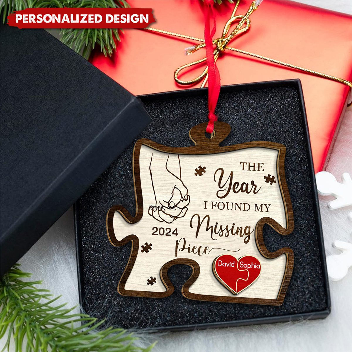 Personalized The Year I Found My Missing Piece Couples Wooden Ornament