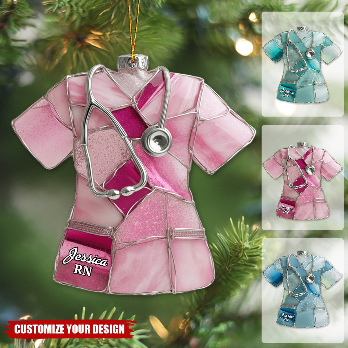Sea Glass Nurse Scrub - Personalized Nurse Ornament