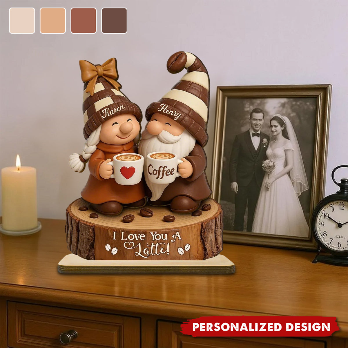 Growing Old Together - Personalized Wooden Plaque With Cute Coffee Couple