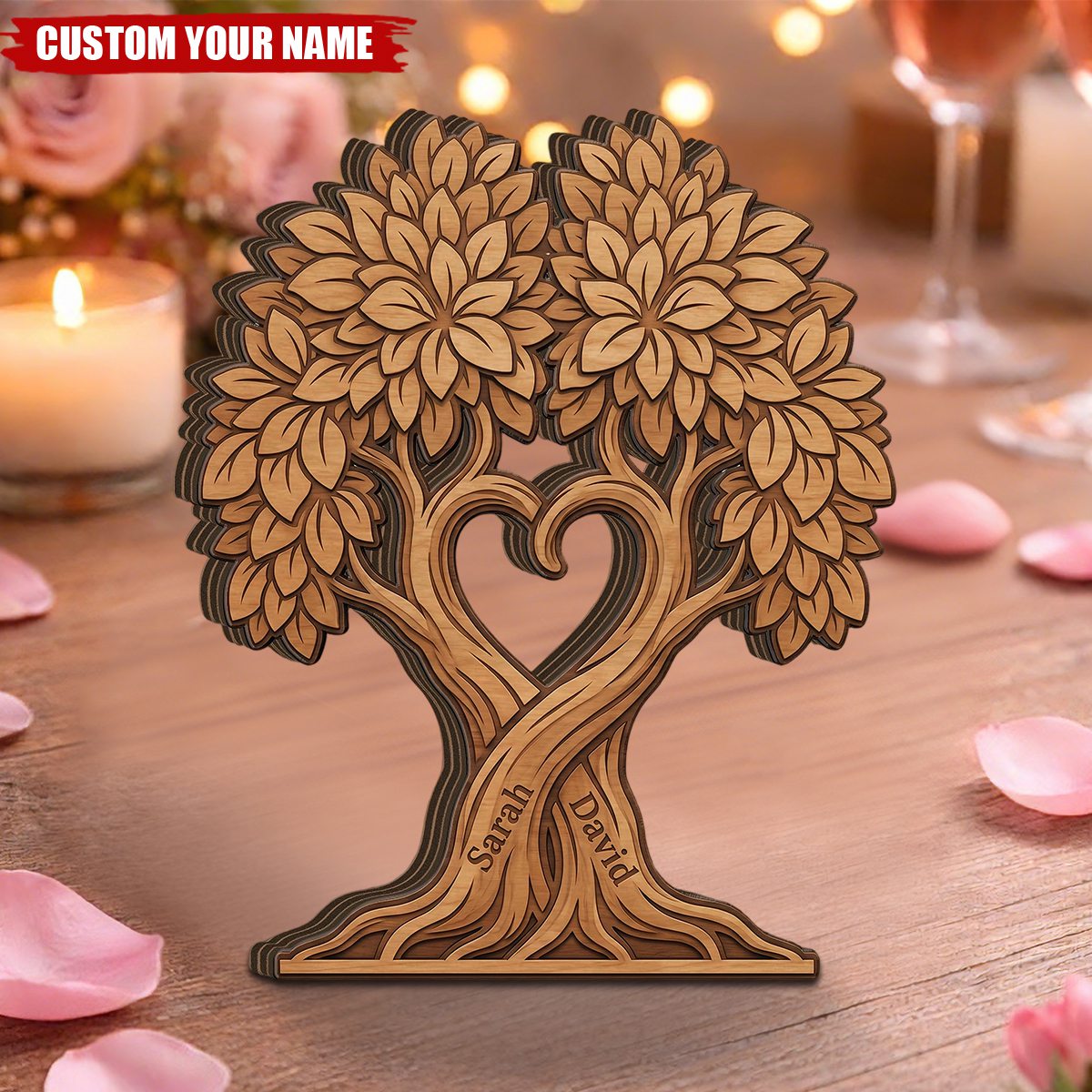 Personalized Tree of Life Wooden Plaque, Heart Tree Wood Decor