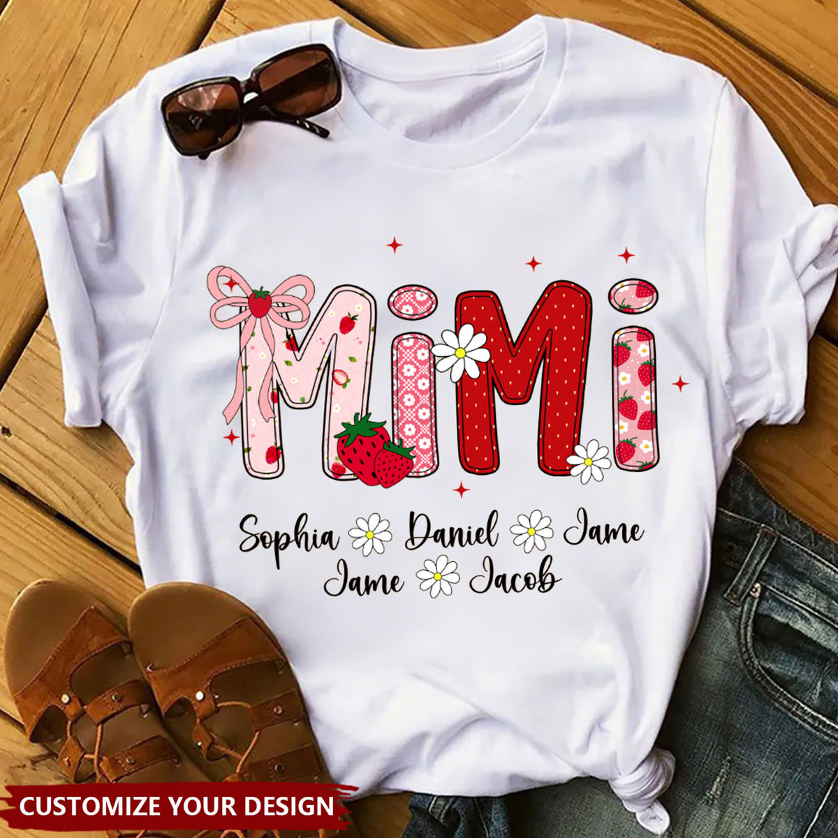 Mimi Strawberry And Grandkids Sweet Summer Time - Personalized Custom Unisex T-shirt