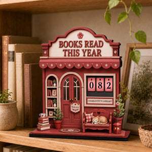 Personalized Cozy Bookshop Reading Tracker Wooden Sign Books Read This Year Counter