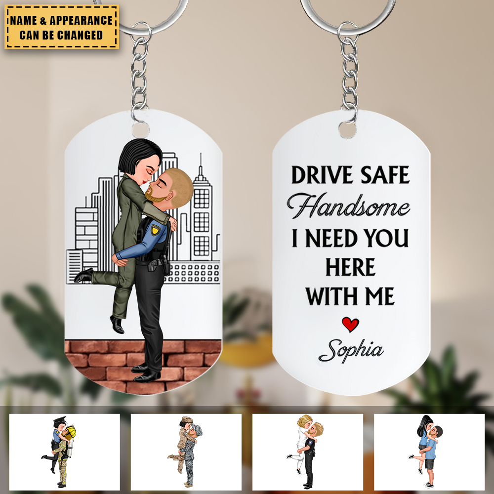 Personalized Couple Portrait, Firefighter, Nurse, Police Officer, Teacher, Gifts by Occupation Stainless Steel Keychain